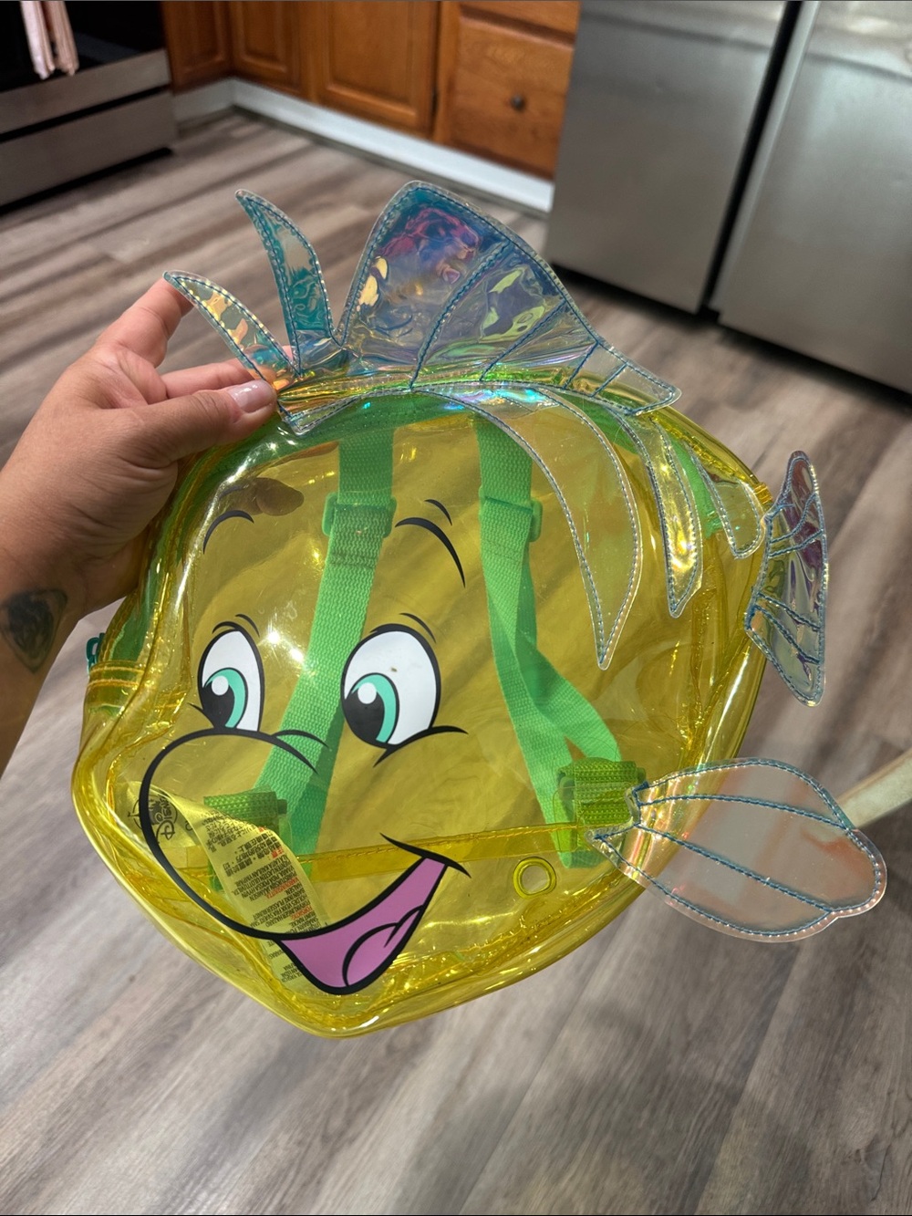 Disney Store The Little Mermaid Flounder Backpack Translucent Clear 12" Swim
